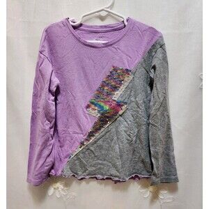 WONDER NATION GIRLS SIZE 4-5 PURPLE & GRAY LONG SLEEVE SEQUINS LIGHTNING BOLT